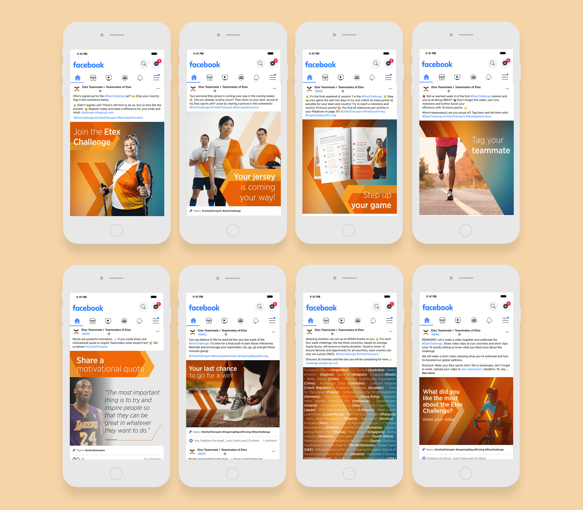 Composite van social media posts voor de Etex Challenge campagne